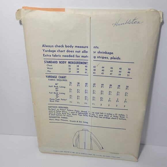 Vintage STRETCH & SEW Pattern 1770 Men's CLASSIC JACKET Size 36-50 uncut - Picture 6 of 7